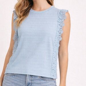 SO Sky Blue Lace Accent Tank Top